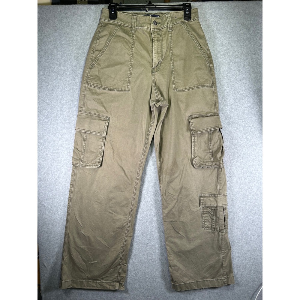 Stain* Hollister Ultra High Rise Baggy Cargo Pants Womens 8R W29 Green Khaki